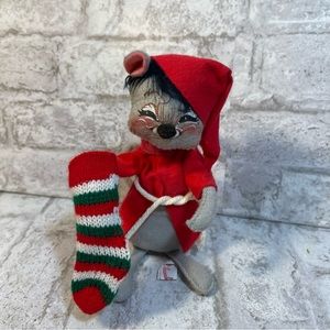 Vintage Annalee Christmas Mouse Sleepy with Knitted Stocking 1989